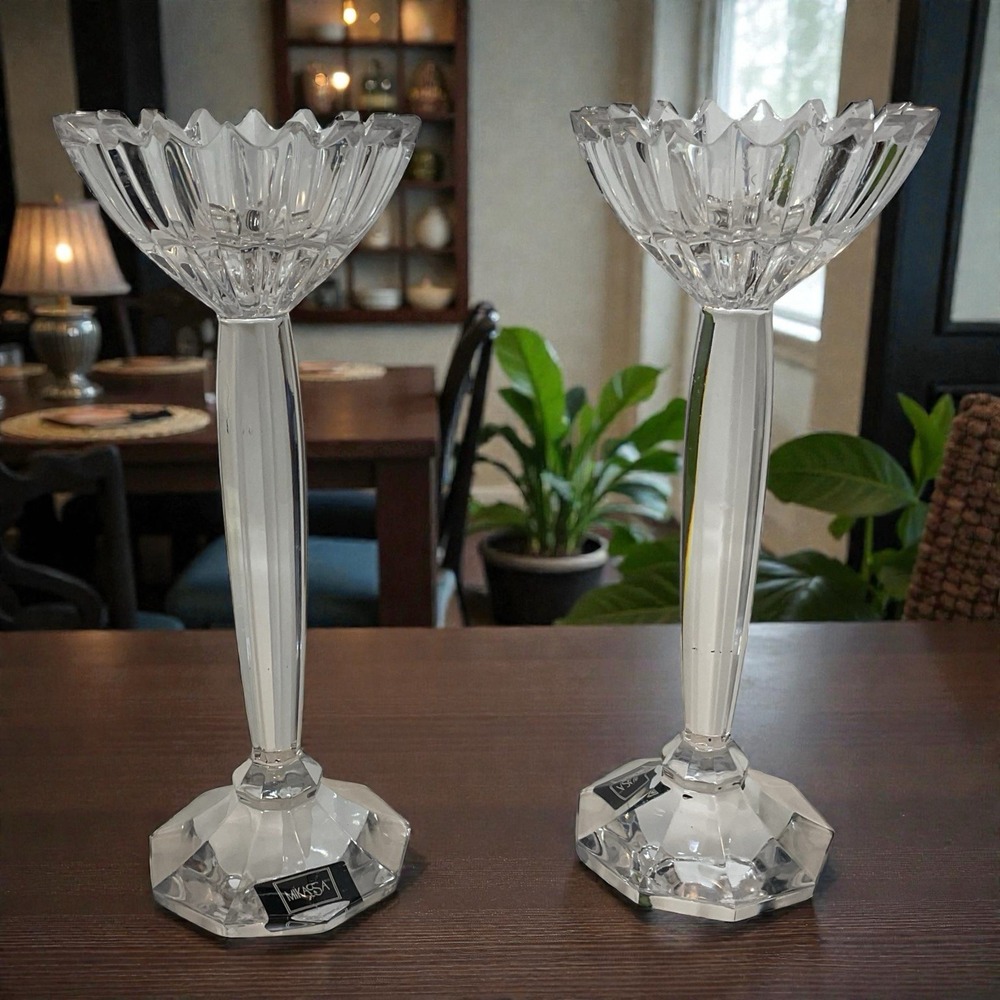 Vintage Mikasa Ice Palace Lead Crystal Candleholders Ice Crystal Type‎ Bowls